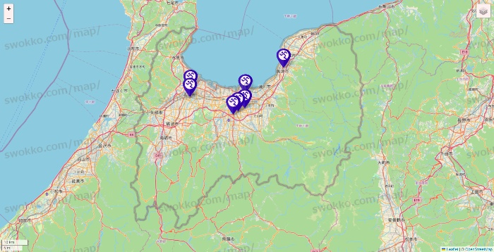 富山県のエニタイムフィットネスの店舗地図