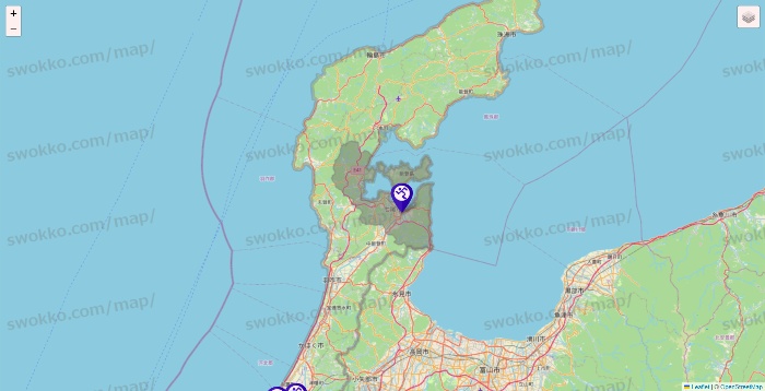 石川県のエニタイムフィットネスの店舗地図