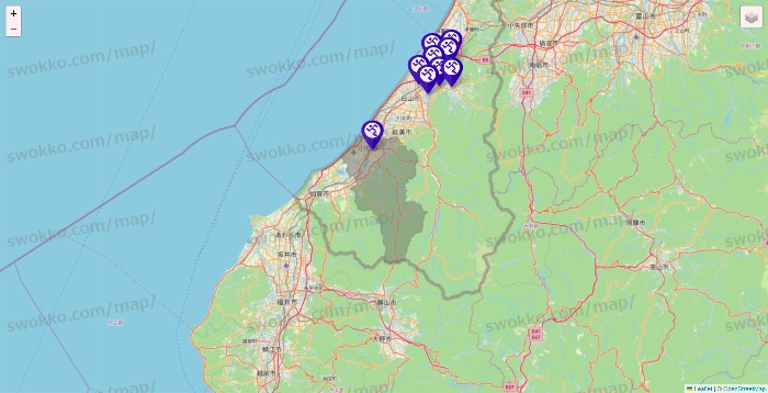 石川県のエニタイムフィットネスの店舗地図