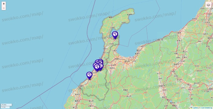 石川県のエニタイムフィットネスの店舗地図