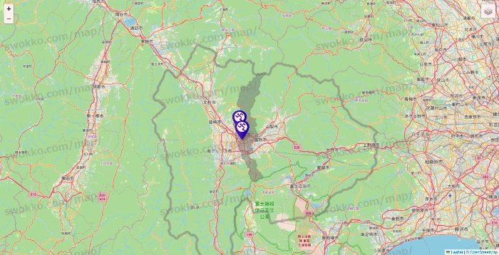 山梨県のエニタイムフィットネスの店舗地図