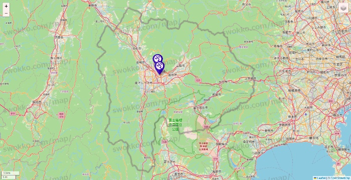 山梨県のエニタイムフィットネスの店舗地図