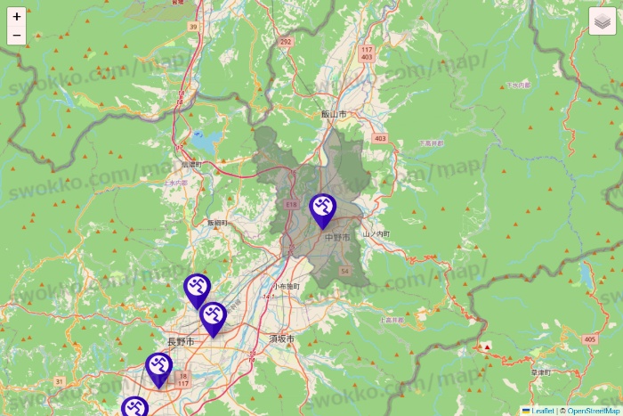 長野県のエニタイムフィットネスの店舗地図
