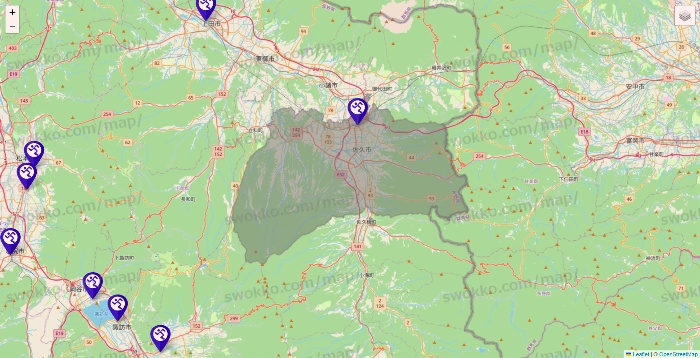 長野県のエニタイムフィットネスの店舗地図