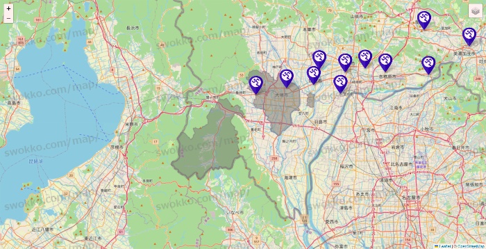 岐阜県のエニタイムフィットネスの店舗地図