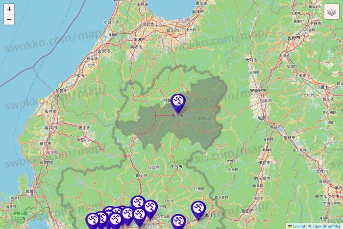 岐阜県のエニタイムフィットネスの店舗地図