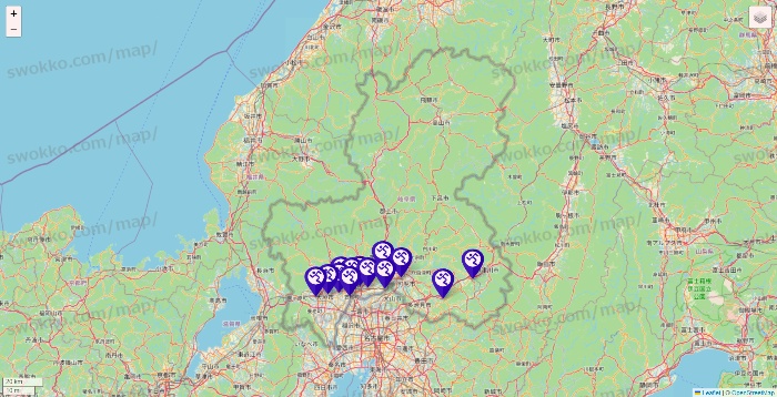 岐阜県のエニタイムフィットネスの店舗地図