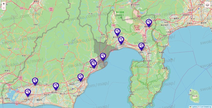静岡県のエニタイムフィットネスの店舗地図