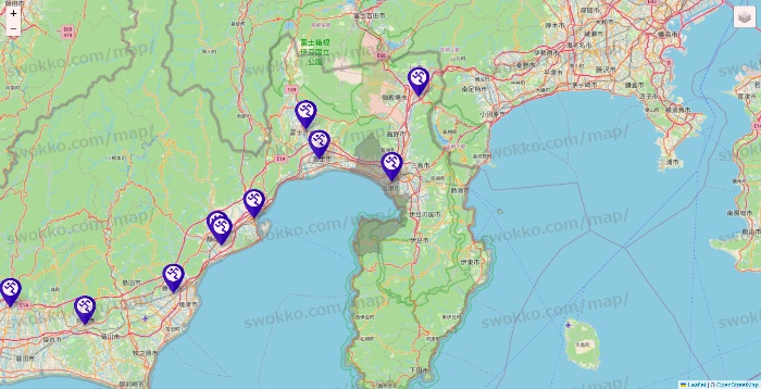 静岡県のエニタイムフィットネスの店舗地図