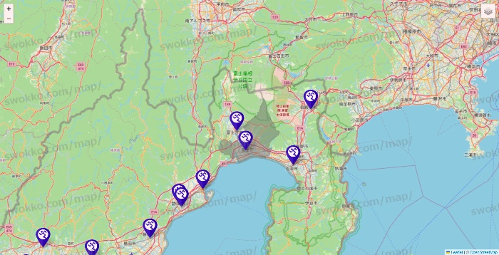 静岡県のエニタイムフィットネスの店舗地図