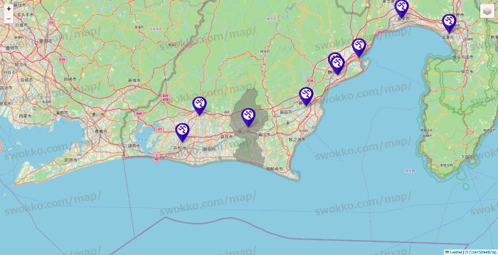 静岡県のエニタイムフィットネスの店舗地図