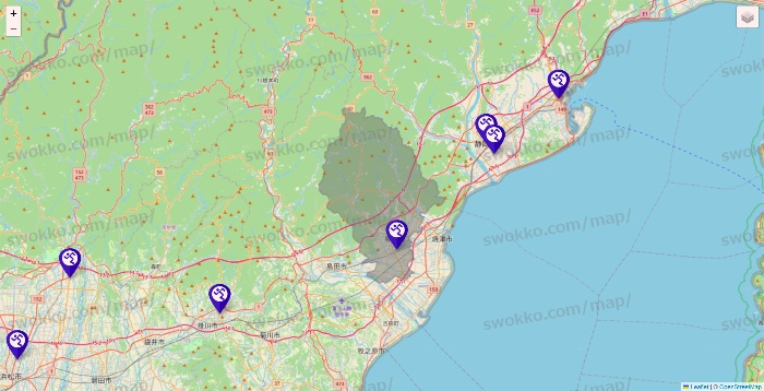 静岡県のエニタイムフィットネスの店舗地図