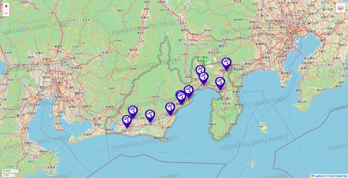 静岡県のエニタイムフィットネスの店舗地図