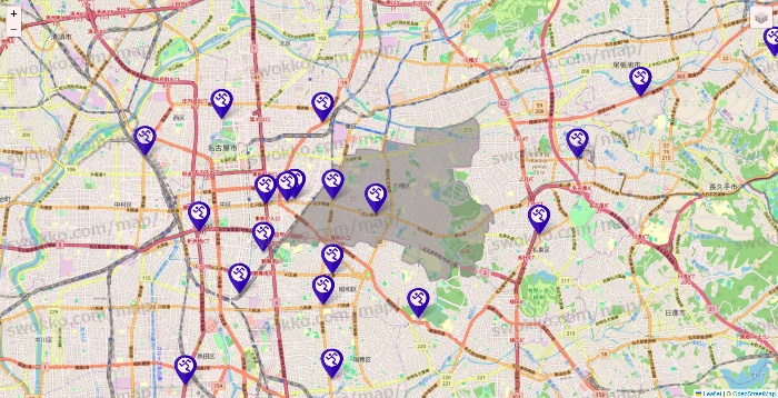 愛知県のエニタイムフィットネスの店舗地図