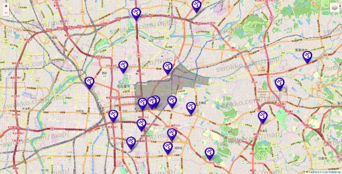 愛知県のエニタイムフィットネスの店舗地図