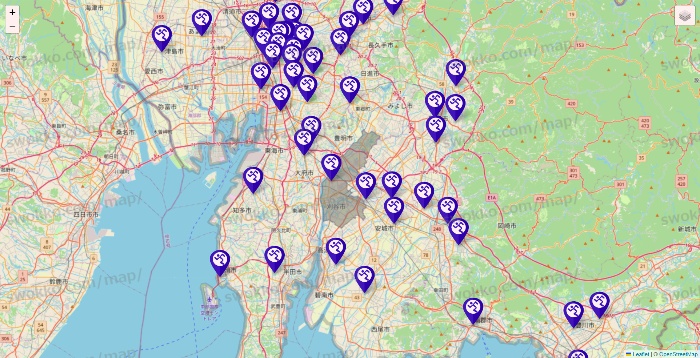 愛知県のエニタイムフィットネスの店舗地図