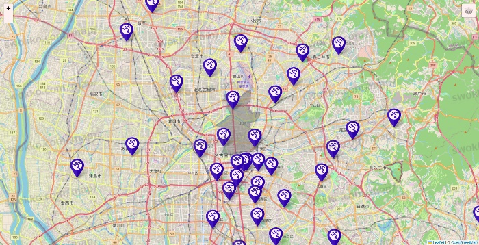 愛知県のエニタイムフィットネスの店舗地図