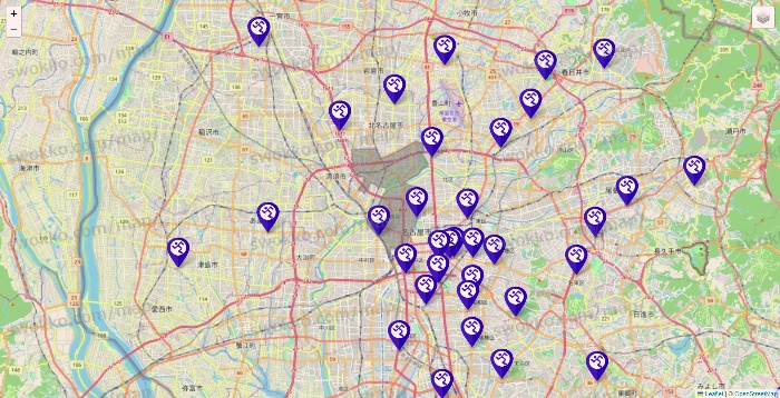 愛知県のエニタイムフィットネスの店舗地図