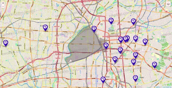愛知県のエニタイムフィットネスの店舗地図
