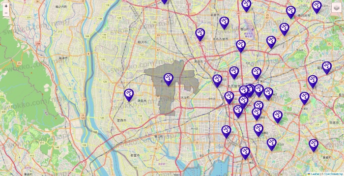 愛知県のエニタイムフィットネスの店舗地図