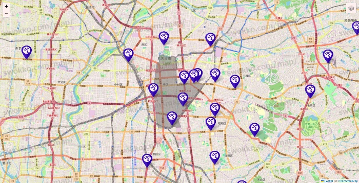 愛知県のエニタイムフィットネスの店舗地図
