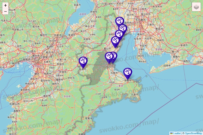 三重県のエニタイムフィットネスの店舗地図
