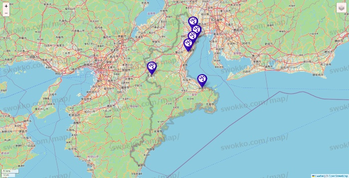 三重県のエニタイムフィットネスの店舗地図
