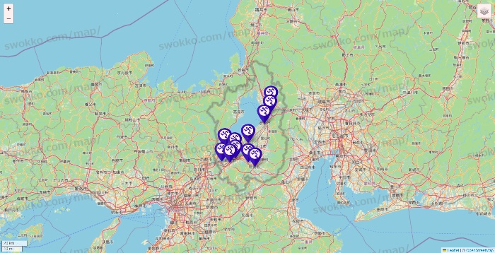 滋賀県のエニタイムフィットネスの店舗地図
