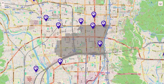 京都府のエニタイムフィットネスの店舗地図
