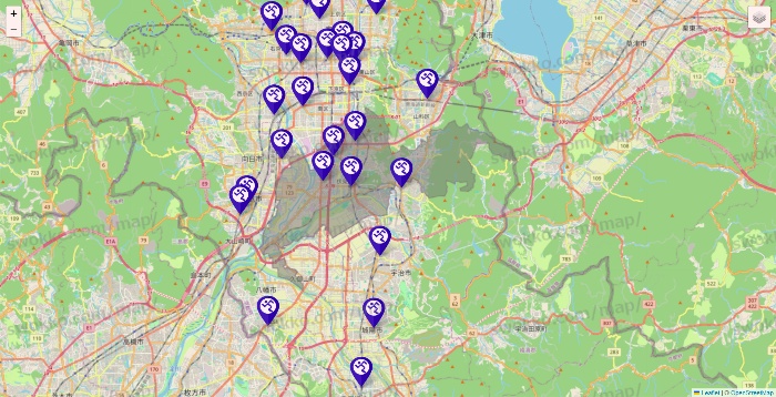 京都府のエニタイムフィットネスの店舗地図