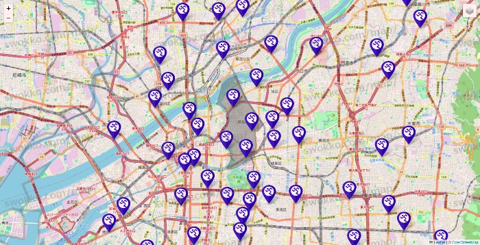 大阪府のエニタイムフィットネスの店舗地図
