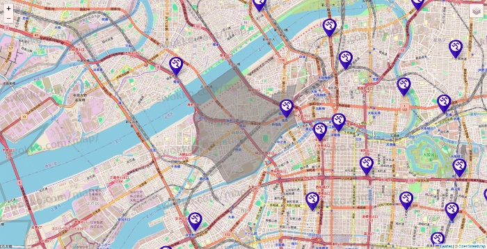 大阪府のエニタイムフィットネスの店舗地図