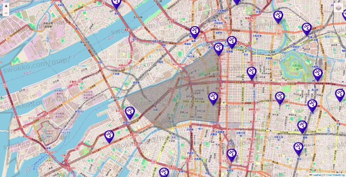 大阪府のエニタイムフィットネスの店舗地図