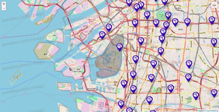 大阪府のエニタイムフィットネスの店舗地図