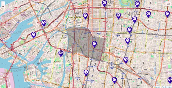 大阪府のエニタイムフィットネスの店舗地図