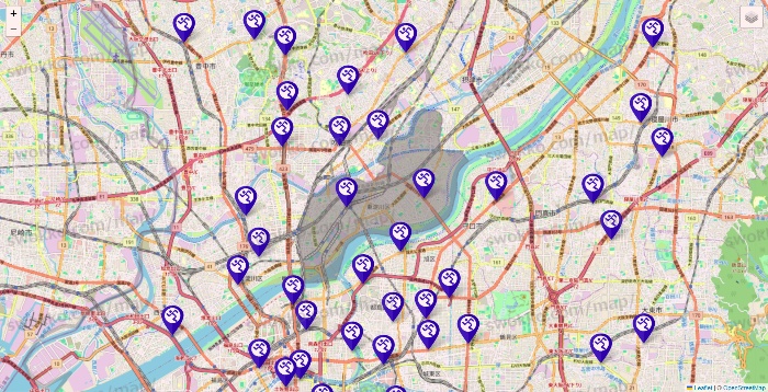 大阪府のエニタイムフィットネスの店舗地図