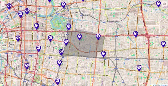 大阪府のエニタイムフィットネスの店舗地図