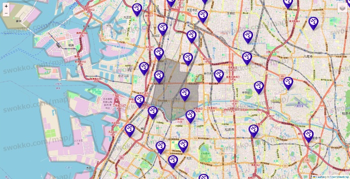 大阪府のエニタイムフィットネスの店舗地図