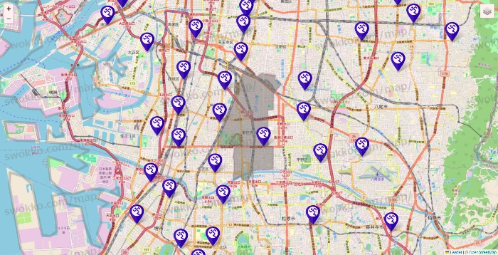 大阪府のエニタイムフィットネスの店舗地図