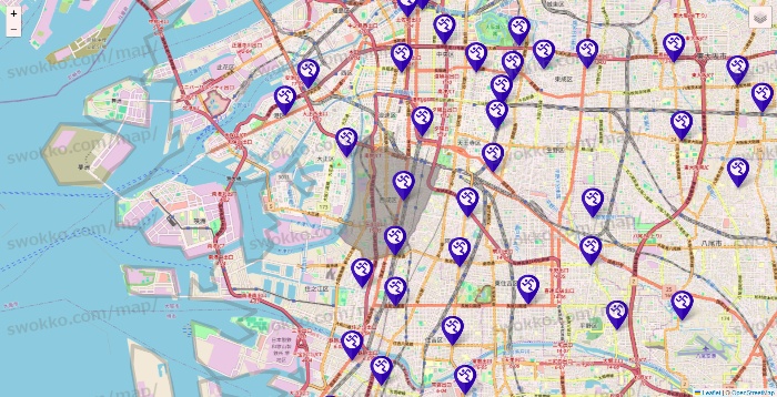 大阪府のエニタイムフィットネスの店舗地図