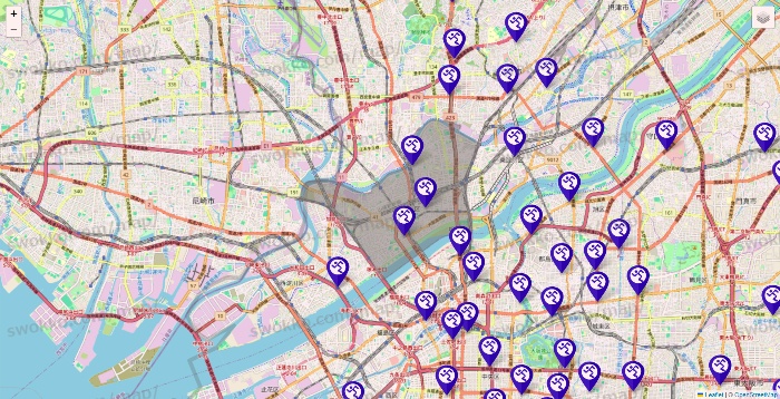 大阪府のエニタイムフィットネスの店舗地図