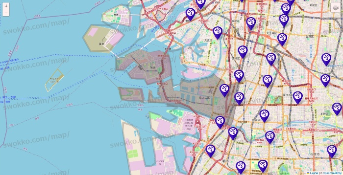 大阪府のエニタイムフィットネスの店舗地図