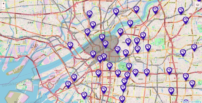 大阪府のエニタイムフィットネスの店舗地図