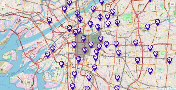 大阪府のエニタイムフィットネスの店舗地図