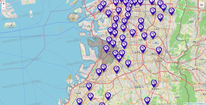 大阪府のエニタイムフィットネスの店舗地図