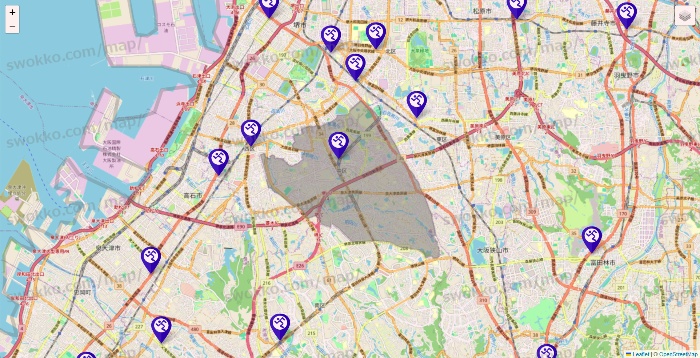 大阪府のエニタイムフィットネスの店舗地図