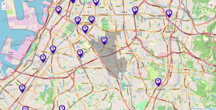 大阪府のエニタイムフィットネスの店舗地図