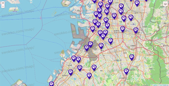 大阪府のエニタイムフィットネスの店舗地図