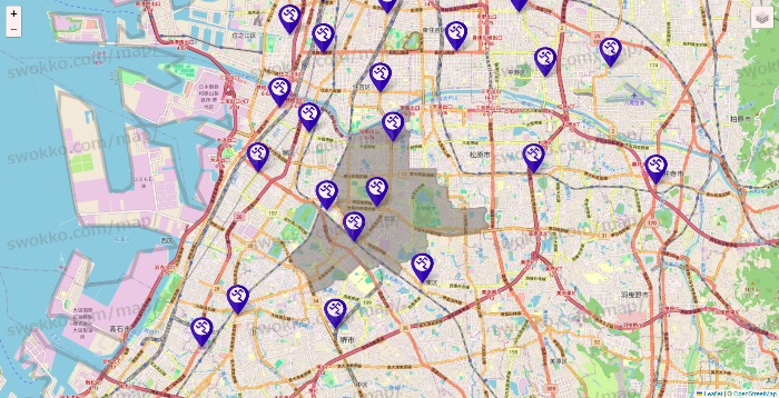 大阪府のエニタイムフィットネスの店舗地図