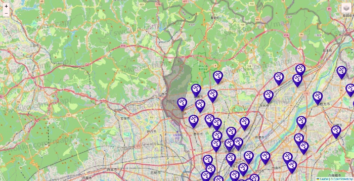 大阪府のエニタイムフィットネスの店舗地図